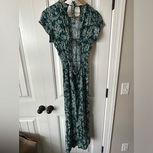 Urban Outfitters Green Floral Midi Dress with Open Back